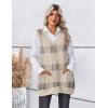 Zeagoo Women’s Sweater Vest 2026 Oversized Sleeveless V Neck Pullovers with Pocket Knitted Fall Outfits(Khaki Plaid)