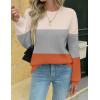Zeagoo Womens Sweaters 2026 Fashion Fall Tops Crew Neck Long Sleeve Knit Pullover Sweater S-XXL(White Gray Orange)