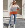 Zeagoo Womens Sweaters 2026 Fashion Fall Tops Crew Neck Long Sleeve Knit Pullover Sweater S-XXL(White Gray Orange)