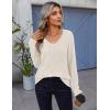 Zeagoo Womens Sweaters Fall 2026 Long Sleeve Knit Pullover V Neck Lightweight Crochet Sweater Tops Dressy Casual(Beige)