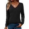 Zeagoo Womens Sweaters Fall 2026 Long Sleeve Knit Pullover V Neck Lightweight Crochet Sweater Tops Dressy Casual(Black)
