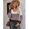 Zeagoo Womens Sweaters Fall 2026 Long Sleeve Knit Pullover V Neck Lightweight Crochet Sweater Tops Dressy Casual(Colorblock Jh284)