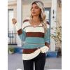 Zeagoo Womens Sweaters Fall 2026 Long Sleeve Knit Pullover V Neck Lightweight Crochet Sweater Tops Dressy Casual(Colorblock Tz163)