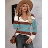Zeagoo Womens Sweaters Fall 2026 Long Sleeve Knit Pullover V Neck Lightweight Crochet Sweater Tops Dressy Casual(Colorblock Tz163)