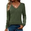 Zeagoo Womens Sweaters Fall 2026 Long Sleeve Knit Pullover V Neck Lightweight Crochet Sweater Tops Dressy Casual(Green)