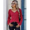 Zeagoo Womens Sweaters Fall 2026 Long Sleeve Knit Pullover V Neck Lightweight Crochet Sweater Tops Dressy Casual(Red)