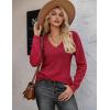 Zeagoo Womens Sweaters Fall 2026 Long Sleeve Knit Pullover V Neck Lightweight Crochet Sweater Tops Dressy Casual(Red)