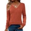 Zeagoo Womens Sweaters Fall 2026 Long Sleeve Knit Pullover V Neck Lightweight Crochet Sweater Tops Dressy Casual(Rust Brown)