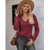 Zeagoo Womens Sweaters Fall 2026 Long Sleeve Knit Pullover V Neck Lightweight Crochet Sweater Tops Dressy Casual(Wine Red)