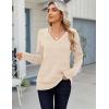 Zeagoo Womens Sweaters Fall Casual Long Sleeve V Neck Shirts Lightweight Crochet Ribbed Knit Pullover Tops Outfits(Apricot)