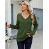 Zeagoo Womens Sweaters Fall Casual Long Sleeve V Neck Shirts Lightweight Crochet Ribbed Knit Pullover Tops Outfits(Army Green)