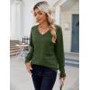 Zeagoo Womens Sweaters Fall Casual Long Sleeve V Neck Shirts Lightweight Crochet Ribbed Knit Pullover Tops Outfits(Army Green)