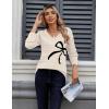 Zeagoo Womens Sweaters Fall Casual Long Sleeve V Neck Shirts Lightweight Crochet Ribbed Knit Pullover Tops Outfits(Bow)