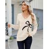Zeagoo Womens Sweaters Fall Casual Long Sleeve V Neck Shirts Lightweight Crochet Ribbed Knit Pullover Tops Outfits(Bow)