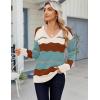 Zeagoo Womens Sweaters Fall Casual Long Sleeve V Neck Shirts Lightweight Crochet Ribbed Knit Pullover Tops Outfits(Lake Blue Colorblock)