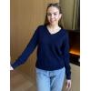Zeagoo Womens Sweaters Fall Casual Long Sleeve V Neck Shirts Lightweight Crochet Ribbed Knit Pullover Tops Outfits(Navy Blue)