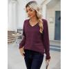Zeagoo Womens Sweaters Fall Casual Long Sleeve V Neck Shirts Lightweight Crochet Ribbed Knit Pullover Tops Outfits(Purple)