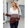Zeagoo Womens Sweaters Fall Casual Long Sleeve V Neck Shirts Lightweight Crochet Ribbed Knit Pullover Tops Outfits(Tan Colorblock)