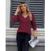 Zeagoo Womens Sweaters Fall Casual Long Sleeve V Neck Shirts Lightweight Crochet Ribbed Knit Pullover Tops Outfits(Wine Red)
