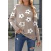 Zeagoo Women’s Sweaters Loose Knit Side Button 2025 Fall Fashion Trendy Casual Pullover Tops Clothes(Khaki Flower)