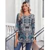 Zeagoo Womens Tops 3/4 Length Sleeve Blouses Dressy Casual Shirt Pleated Front Tunic Floral Printed Spring Clothes(Bobo Blue 906)