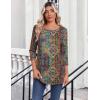 Zeagoo Womens Tops 3/4 Length Sleeve Blouses Dressy Casual Shirt Pleated Front Tunic Floral Printed Spring Clothes(Boho Multicolor 721)