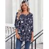 Zeagoo Womens Tops 3/4 Length Sleeve Blouses Dressy Casual Shirt Pleated Front Tunic Floral Printed Spring Clothes(Floral Navy 180)