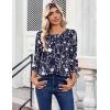Zeagoo Womens Tops 3/4 Length Sleeve Blouses Dressy Casual Shirt Pleated Front Tunic Floral Printed Spring Clothes(Floral Navy 180)