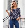 Zeagoo Womens Tops 3/4 Length Sleeve Blouses Dressy Casual Shirt Pleated Front Tunic Floral Printed Spring Clothes(Floral Navy 180)