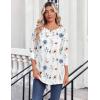 Zeagoo Womens Tops 3/4 Length Sleeve Blouses Dressy Casual Shirt Pleated Front Tunic Floral Printed Spring Clothes(Floral White 290)