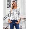 Zeagoo Womens Tops 3/4 Length Sleeve Blouses Dressy Casual Shirt Pleated Front Tunic Floral Printed Spring Clothes(Leaf White 113)