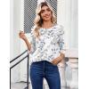 Zeagoo Womens Tops 3/4 Length Sleeve Blouses Dressy Casual Shirt Pleated Front Tunic Floral Printed Spring Clothes(Leaf White 113)