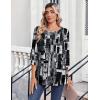 Zeagoo Womens Tops 3/4 Length Sleeve Blouses Dressy Casual Shirt Pleated Front Tunic Floral Printed Spring Clothes(Printed Black White 332)
