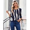 Zeagoo Womens Tops 3/4 Length Sleeve Blouses Dressy Casual Shirt Pleated Front Tunic Floral Printed Spring Clothes(Stripes Navy White 327)