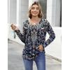 Zeagoo Womens Tops Long Sleeve Shirts Boho Tops for Women 2026 Fall Blouses Ladies Sweatshirts Spring Fashion Clothing(Navy Blue Ethnic)