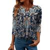 Zeagoo Womens Tops Long Sleeve Shirts Boho Tops for Women 2026 Fall Blouses Ladies Sweatshirts Spring Fashion Clothing(Navy Blue Ethnic)