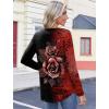 Zeagoo Womens Tops Long Sleeve Shirts Boho Tops for Women 2026 Fall Blouses Ladies Sweatshirts Spring Fashion Clothing(Red Flower)