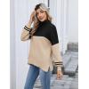 Zeagoo Women’s Turtleneck Sweater 2025 Fall Winter Chunky Knit Sweaters Casual Side Slit Pullover Jumper Top(Apricot Black Stripe)