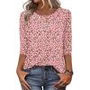 Zeagoo 3/4 Length Sleeve Women Tops Crew Neck Blouses Dressy Casual Summer T Shirts Loose Fit Business Work Clothes(An18-pink Love)