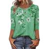Zeagoo 3/4 Length Sleeve Women Tops Crew Neck Blouses Dressy Casual Summer T Shirts Loose Fit Business Work Clothes(Bf180-green Flower)