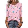 Zeagoo 3/4 Length Sleeve Women Tops Crew Neck Blouses Dressy Casual Summer T Shirts Loose Fit Business Work Clothes(Bf312-pink)