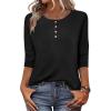 Zeagoo 3/4 Length Sleeve Women Tops Crew Neck Blouses Dressy Casual Summer T Shirts Loose Fit Business Work Clothes(Black)