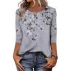 Zeagoo 3/4 Length Sleeve Women Tops Crew Neck Blouses Dressy Casual Summer T Shirts Loose Fit Business Work Clothes(Dh62-grey Flower)
