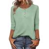 Zeagoo 3/4 Length Sleeve Women Tops Crew Neck Blouses Dressy Casual Summer T Shirts Loose Fit Business Work Clothes(Light Green)