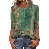 Zeagoo 3/4 Length Sleeve Women Tops Crew Neck Blouses Dressy Casual Summer T Shirts Loose Fit Business Work Clothes(Mz808-green)