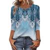 Zeagoo 3/4 Length Sleeve Women Tops Crew Neck Blouses Dressy Casual Summer T Shirts Loose Fit Business Work Clothes(Mz837-blue Green)
