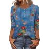 Zeagoo 3/4 Length Sleeve Women Tops Crew Neck Blouses Dressy Casual Summer T Shirts Loose Fit Business Work Clothes(Mz876-blue Print)