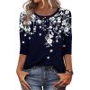 Zeagoo 3/4 Length Sleeve Women Tops Crew Neck Blouses Dressy Casual Summer T Shirts Loose Fit Business Work Clothes(Sf103-navy Blue Leaves)