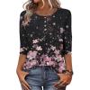 Zeagoo 3/4 Length Sleeve Women Tops Crew Neck Blouses Dressy Casual Summer T Shirts Loose Fit Business Work Clothes(Sf31-pink Flower)
