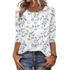 Zeagoo 3/4 Length Sleeve Women Tops Crew Neck Blouses Dressy Casual Summer T Shirts Loose Fit Business Work Clothes(Sp106-leaves)